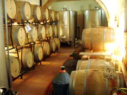 The oak barrels where the Chianti Classico is aged